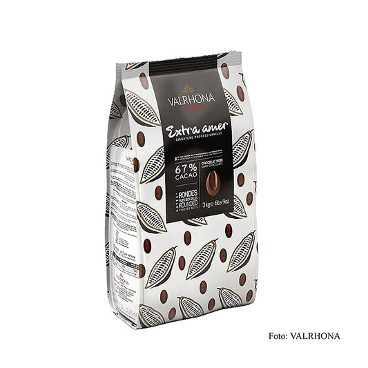 Valrhona Extra Amer, couverture noire, Callets, 67% de cacao, 3 kg - chocolat de haute qualité pour usage professionnel