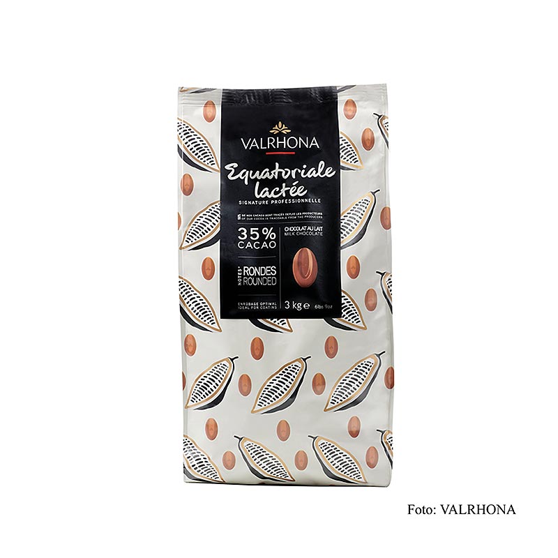 Valrhona Equatoriale Lactée, couverture lait entier, callets, 35% cacao, 3 kg - Chocolat de haute qualité avec un goût de lait crémeux