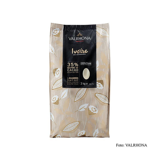 Valrhona Ivoire, couverture blanche, callets, 35% beurre de cacao, 3 kg - chocolat blanc de haute qualité pour usage professionnel