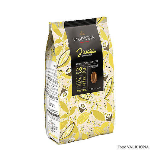 Valrhona Jivara Lactée Grand Cru, couverture au lait entier, Callets, 40% de cacao, 3 kg - couverture de chocolat au lait entier 40% de cacao de haute qualité sous forme de callets, parfait pour les pâtissiers et chocolatiers professionnels.
