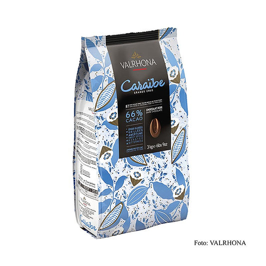Valrhona Pur Caraibe Grand Cru couverture noire Callets, 66% de cacao, 3 kg - chocolat de haute qualité pour les pâtissiers et chocolatiers professionnels