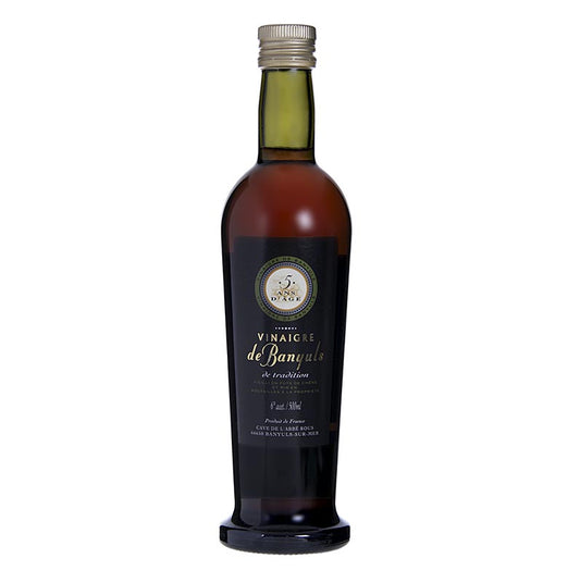 Vinaigre de vin rouge de Banyuls, méthode Orléans, Roussillon, El Gallet, 500 ml - Une bouteille de 500 ml du délicieux vinaigre de vin rouge de Banyuls, produit selon la méthode Orléans en Roussillon, El Gallet.