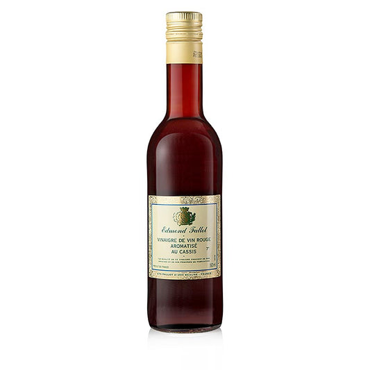 Bouteille de 500 ml de vinaigre de vin rouge au cassis de Fallot, parfait pour les vinaigrettes et les marinades.