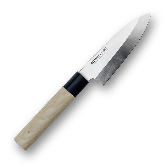 Global Bunmei 1801-105 Couteau Deba avec manche en bois Honoki de 10,5 cm, 1 pièce, idéal pour la découpe précise du poisson et de la viande