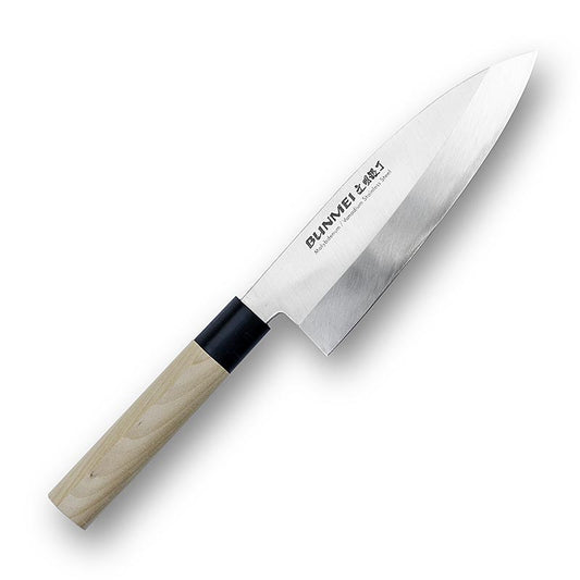 Global Bunmei 1801-135 Couteau Deba avec manche en bois Honoki, 13.5cm, 1 pièce, idéal pour les coupes de précision en cuisine