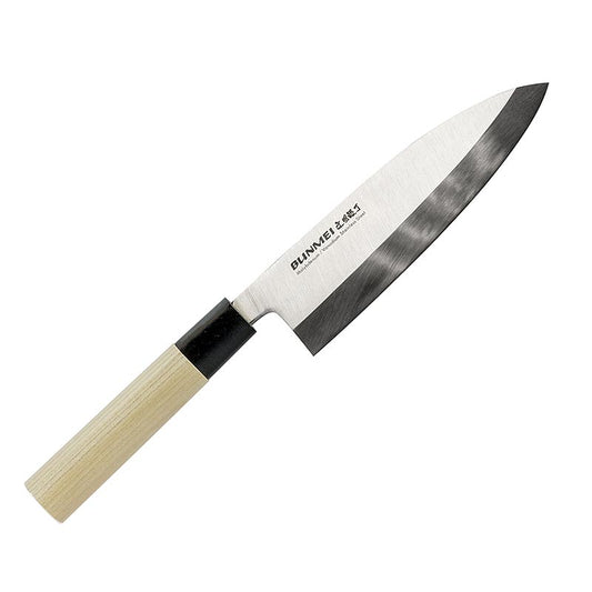 Global Bunmei 1801-165 Couteau Deba avec manche en bois Honoki 16.5cm, 1 pièce, idéal pour couper et fileter avec précision le poisson et la viande