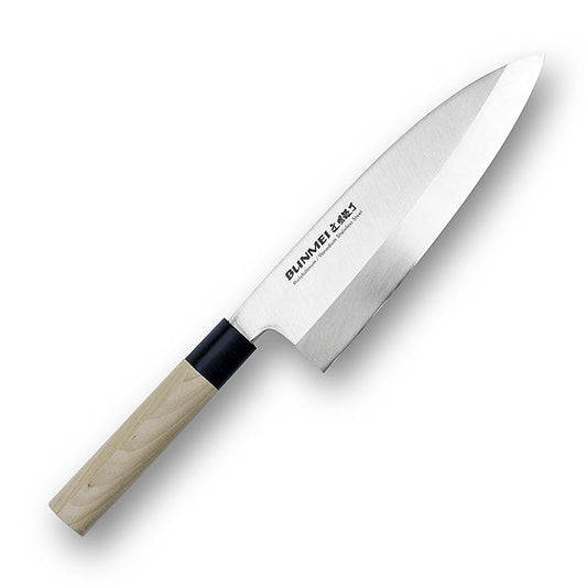 Global Bunmei 1801-195 Couteau Deba avec manche en bois Honoki de 19,5 cm, 1 pièce - parfait pour couper le poisson et la viande