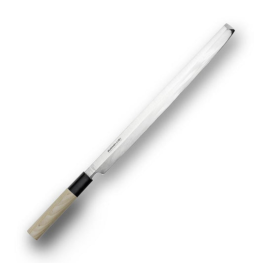 Global Bunmei 1803-300 Couteau Tako Sashimi, manche en bois d'Honoki, 30cm, 1 pièce - Image d'un couteau Global Bunmei 1803-300 Tako Sashimi de 30cm de long avec un manche en bois d'Honoki
