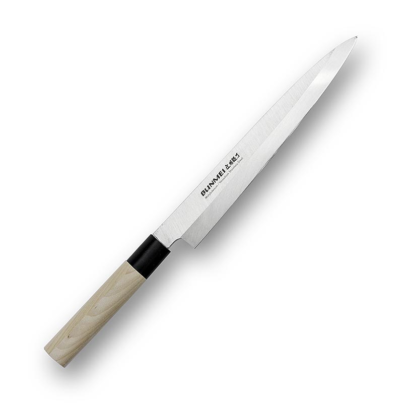 Global Bunmei 1804-210 Couteau à sashimi Yanagi, manche en bois d'honoki, 21cm, 1 pièce - Couteau traditionnel japonais pour couper les sashimis, avec un manche en bois d'honoki, 21cm de long, 1 pièce