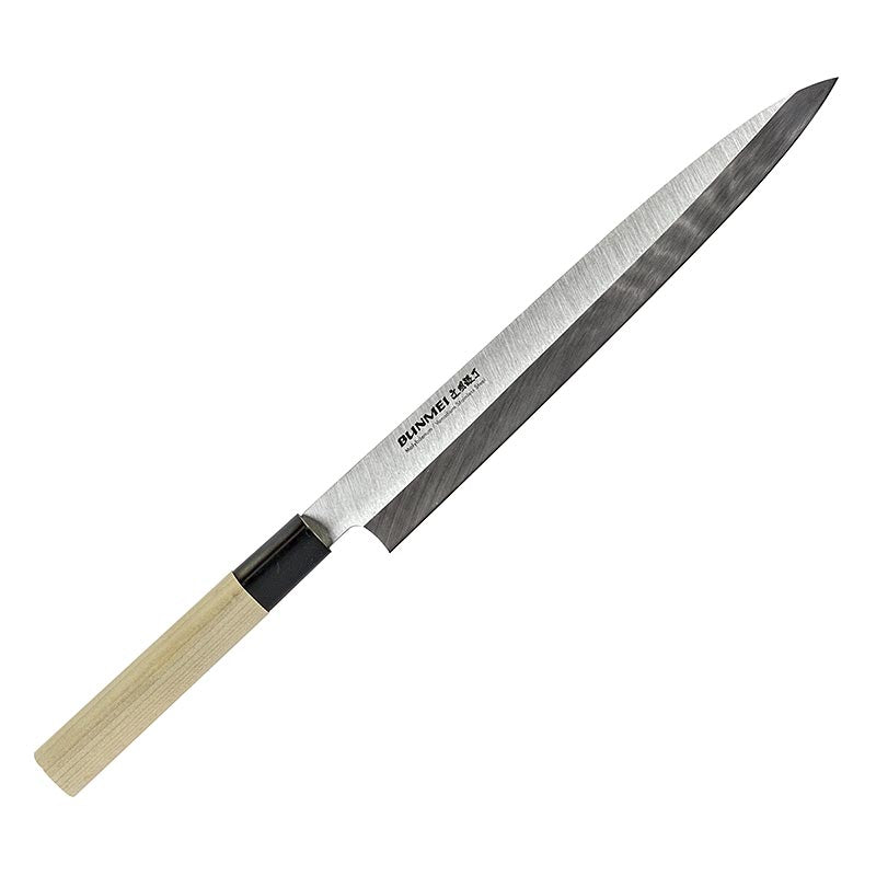 Global Bunmei 1804-270 Couteau à sashimi Yanagi avec manche en bois Honoki, 27cm, 1 pièce, idéal pour couper les sashimis et autres plats délicats à base de poisson