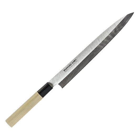 Global Bunmei 1804-270 Couteau à sashimi Yanagi avec manche en bois Honoki, 27cm, 1 pièce, idéal pour couper les sashimis et autres plats délicats à base de poisson