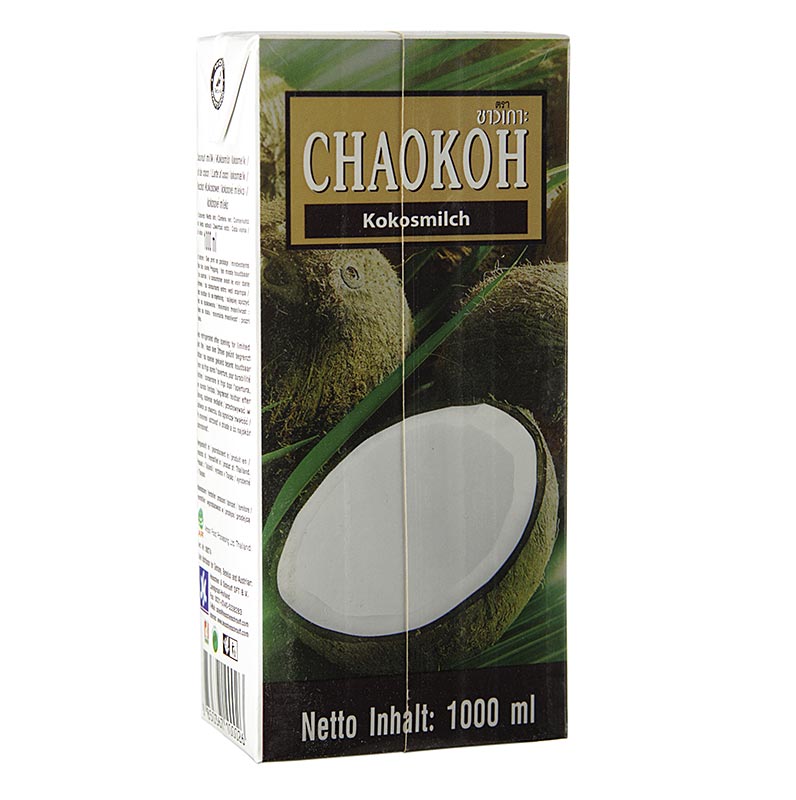 Lait de coco biologique de marque Chaokoh, conditionné en bouteille de 1 litre