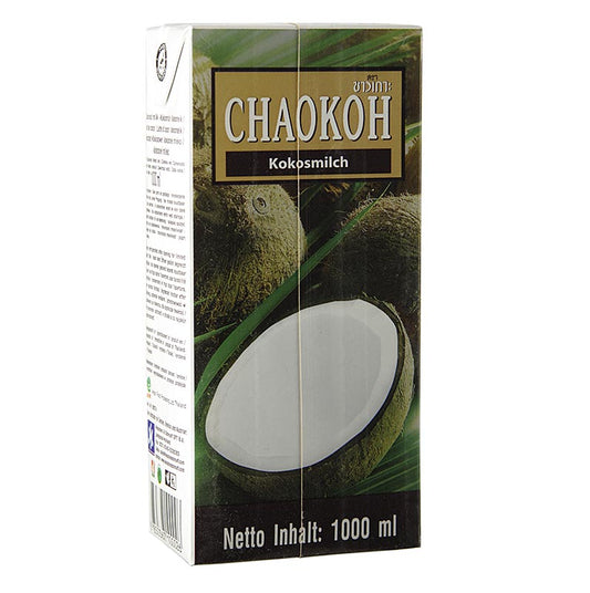 Lait de coco biologique de marque Chaokoh, conditionné en bouteille de 1 litre