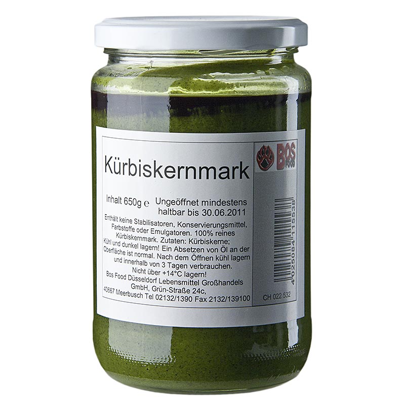 Pulpe de graines de courge de BOS FOOD, 100% pure pulpe sans additifs supplémentaires, 650 g