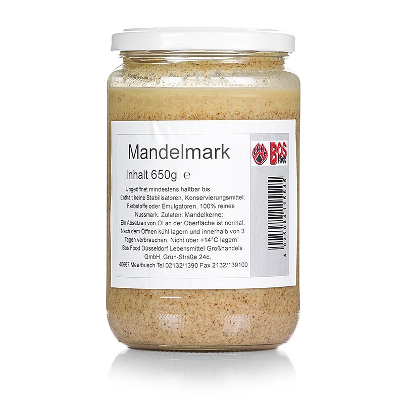 BOS FOOD Pulpe d'amande, pulpe 100% naturelle sans additifs, emballée dans un paquet de 650 g