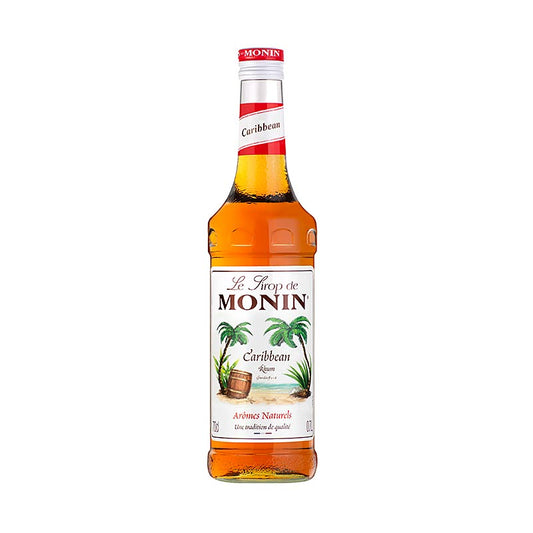 Bouteille de 700 ml de produit sans alcool aromatisé au rhum Carribbean, parfait pour les mocktails et les boissons tropicales.