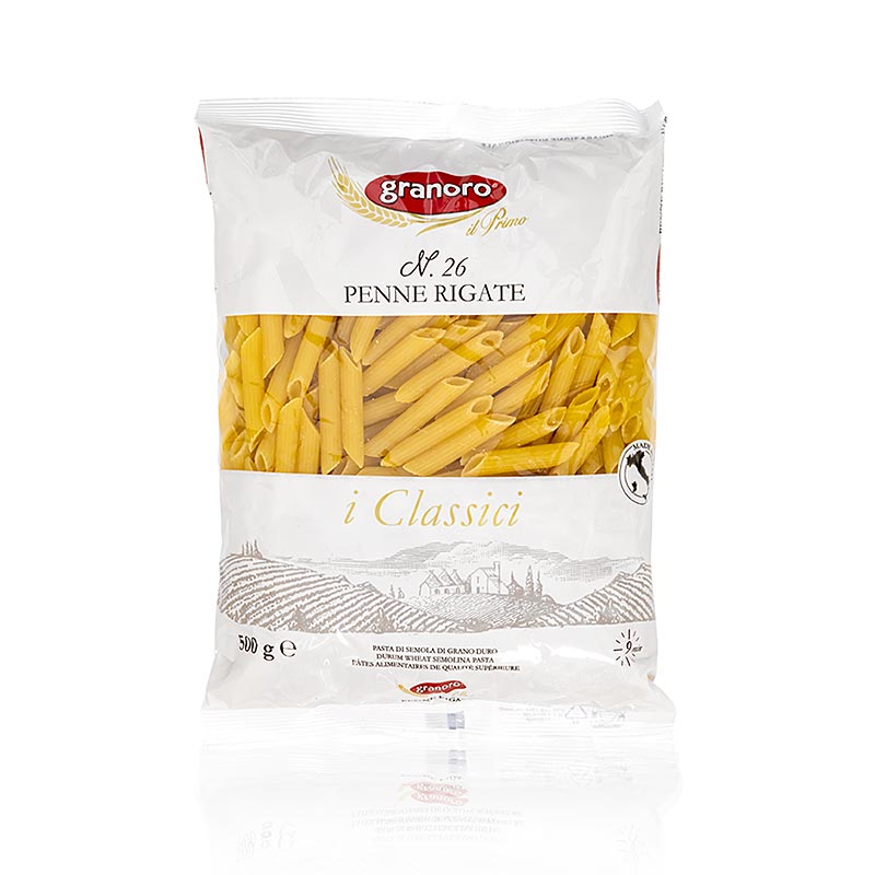Paquet de 500 g de Granoro Penne Rigate nervurées, no 26, d'un diamètre de 7 (5) mm