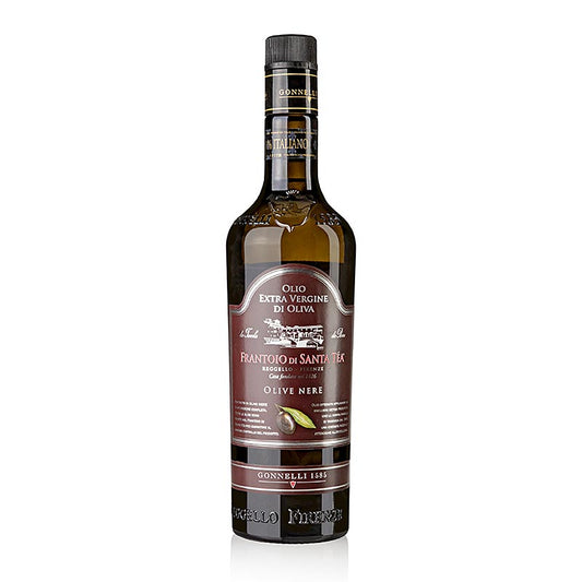 Huile d'olive extra vierge, Santa Tea Gonnelli Dolce Delicato, bouteille de 750 ml avec olives noires
