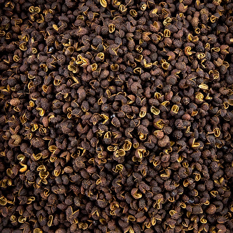 Poivre de Sichuan - Poivre de Sichuan, Fagara, poivre de montagne chinois, 50g - Image d'un sac de 50g de poivre de Sichuan, également connu sous le nom de poivre de Sichuan, Fagara et poivre de montagne chinois.