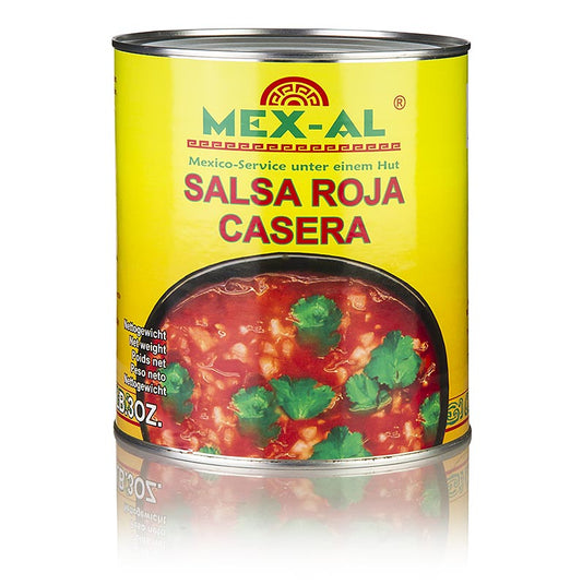 Salsa Cassera, une délicieuse sauce rouge qui accompagne parfaitement les tortillas, conditionnée en bouteille de 28 kg.