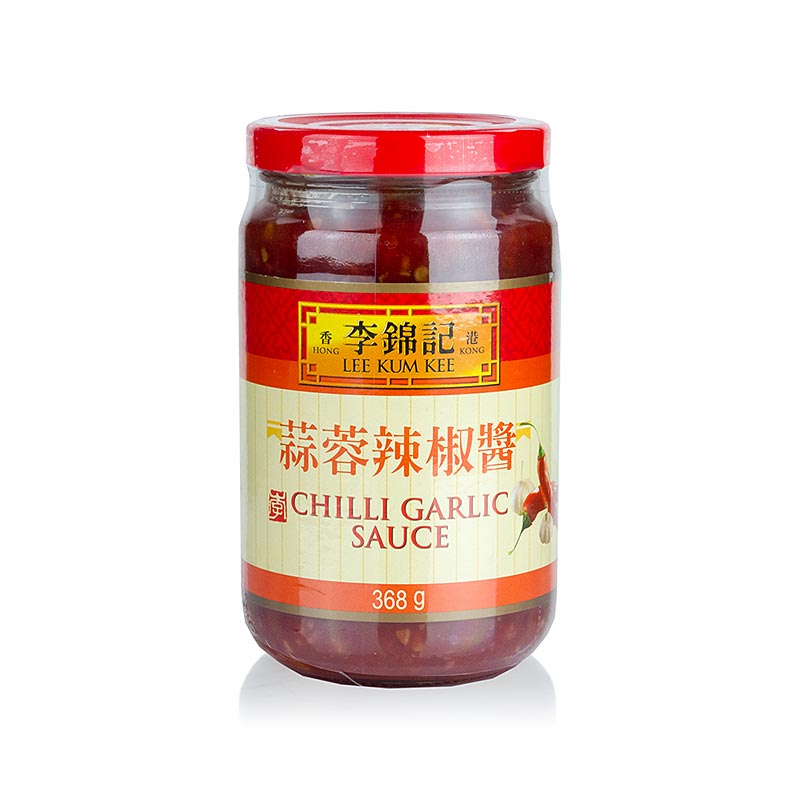 Sauce chili à l'ail Lee Kum Kee en bouteille de 368 g, parfaite pour relever les plats asiatiques.
