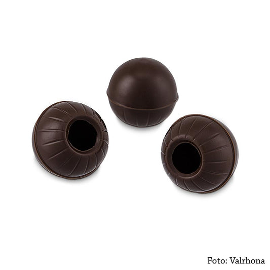 Boules de truffe creuses en chocolat noir Valrhona, 25 mm de diamètre, emballées dans un carton de 13 kg, total 504 pièces