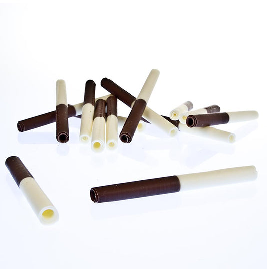Cigarettes en chocolat - Duo Gaughin, chocolat au lait/blanc, 8,5 cm de long, 700 g, 140 pièces - Cigarettes en chocolat au lait et blanc de haute qualité, emballées dans une boîte de 700 g, avec un total de 140 pièces.