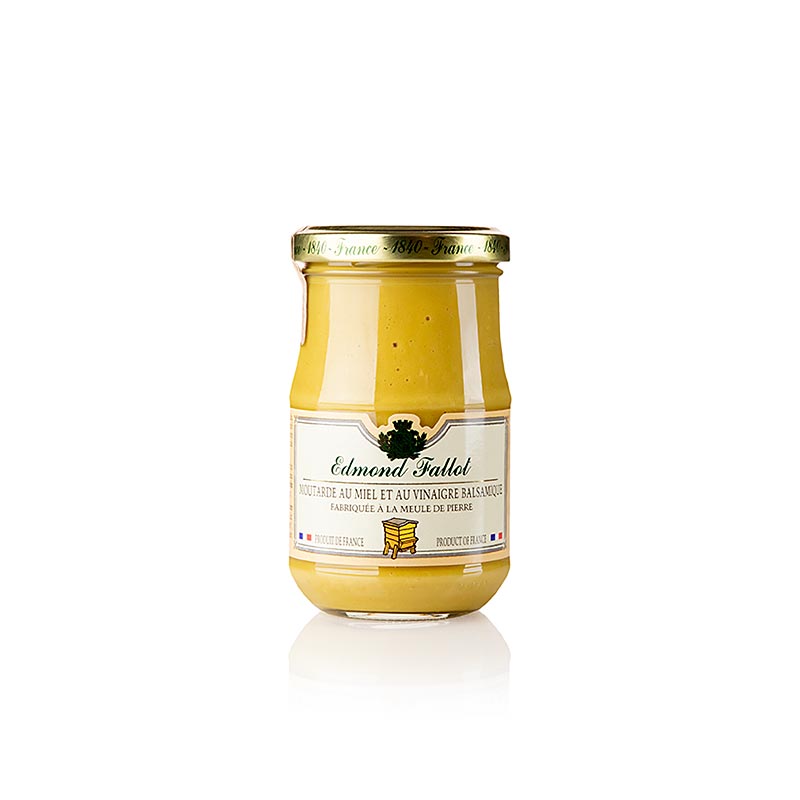 Fallot - Moutarde fine au vinaigre balsamique et au miel, 190 ml - Une délicieuse moutarde à base de graines de moutarde fines, enrichie de vinaigre balsamique et de miel doux, dans un contenant pratique de 190 ml.