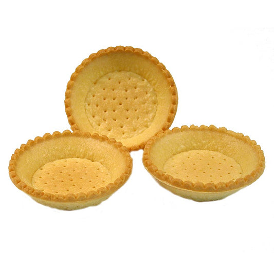 Tartelettes à dessert, rondes, ø 9cm, H 2cm, pâte à sable, 319 kg, 120 pièces - Une grande boîte contenant 120 tartelettes à dessert rondes de 9cm de diamètre et 2cm de haut, en pâte à sable, d'un poids total de 319 kg.
