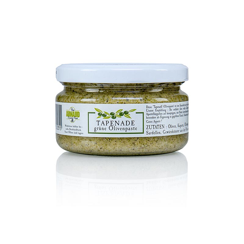 Pâte d'olive - tapenade, verte, Arnaud, 200 g - délicieuse tapenade d'olives méditerranéennes de couleur verte, conditionnée dans un bocal de 200 g