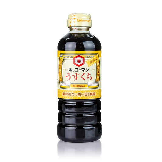 Sauce soja - Shoyu, Kikkoman, Usukuchi, claire, Japon, 500 ml - Sauce soja légère traditionnelle japonaise de Kikkoman, parfaite pour enrichir vos plats, bouteille de 500 ml