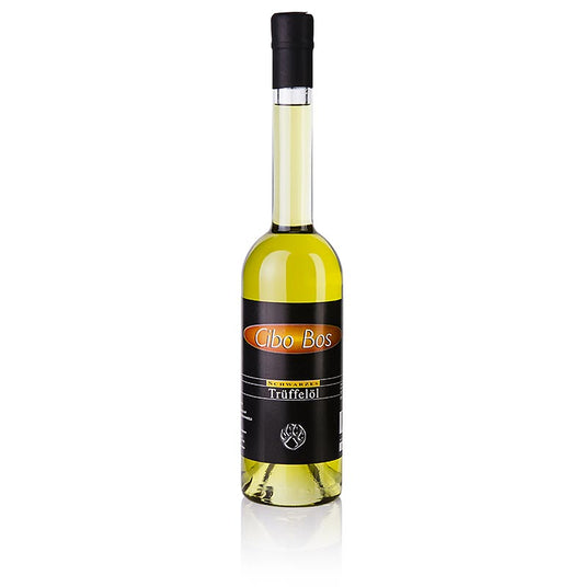 Huile d'olive aromatisée à la truffe noire de CIBO BOS, une huile de truffe en bouteille de 500 ml