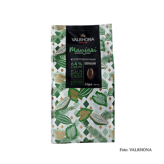 Valrhona Manjari Grand Cru, couverture noire Callets, 64% de cacao, Madagascar, 3 kg - chocolat de haute qualité de Valrhona, parfait pour les pâtissiers professionnels