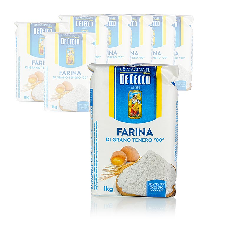 Farine pour pâte, fine, Tipo 00, De Cecco, 10 kg, 10 x 1000g - parfaite pour la fabrication de pâtes et de pains italiens authentiques