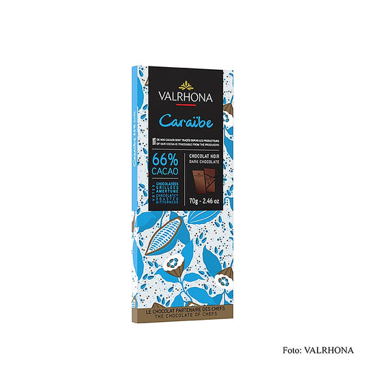 Valrhona Caraibe - chocolat noir, 66% de cacao, des Caraïbes, 70 g, qualité premium