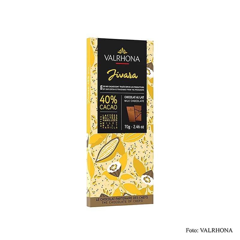 Valrhona Jivara - Chocolat au lait, 40% de cacao, 70 g, parfait chocolat au lait doux et crémeux