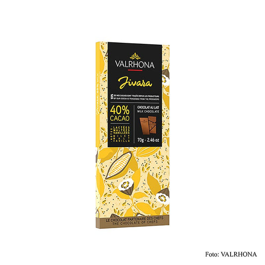 Valrhona Jivara - Chocolat au lait, 40% de cacao, 70 g, parfait chocolat au lait doux et crémeux
