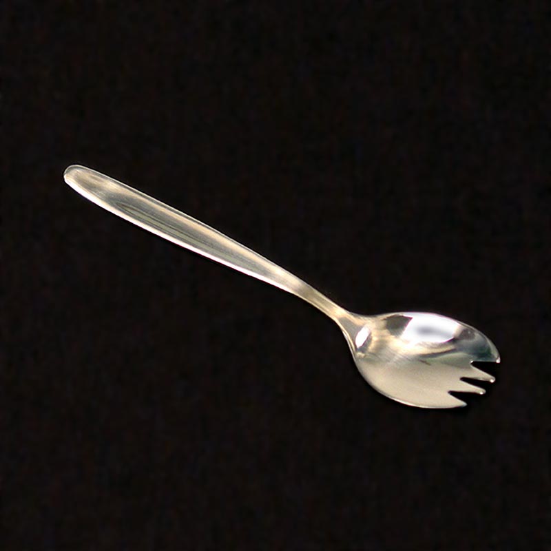Une image de 12 pièces de la cuillère - fourchette et cuillère en un, en acier inoxydable 18/0 et d'une longueur de 11,7 cm.