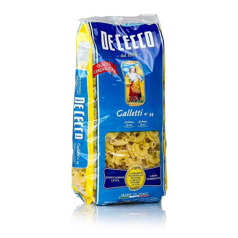 De Cecco Galletti, no44, 500 g, une délicieuse forme de pâtes à la texture ferme, parfaite pour diverses sauces et recettes.