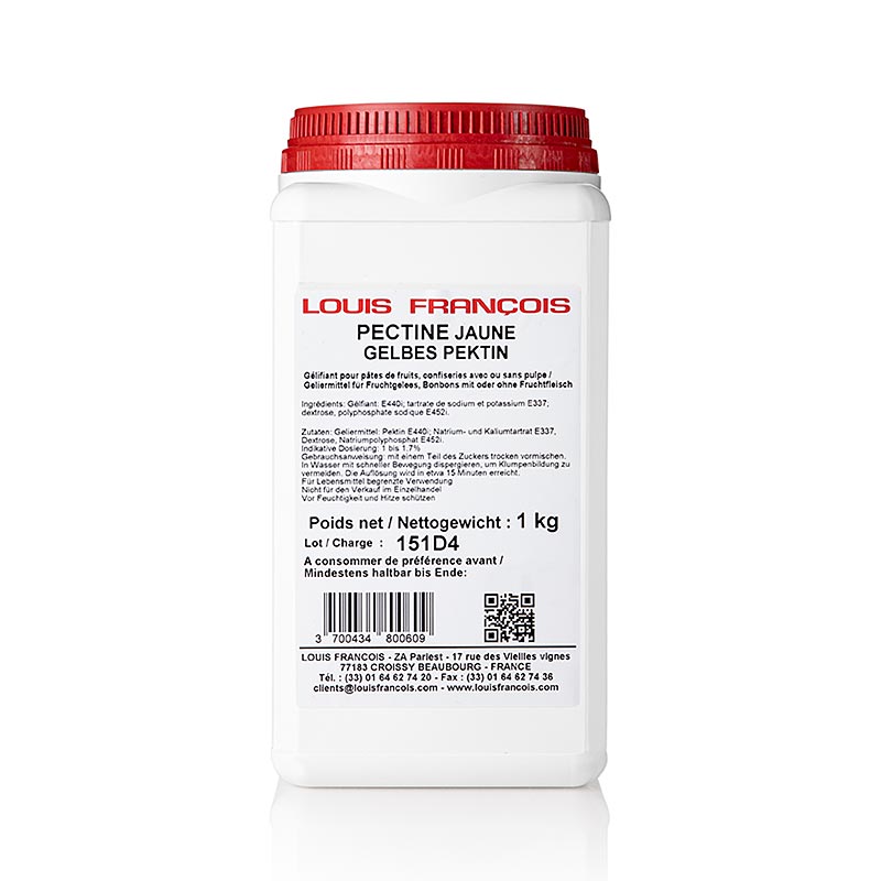 Pectine - Pectine Jaune, gélifiant pour pâtes de fruits et fourrages solides, 1 kg : Un kilogramme de gélifiant Pectine Jaune, idéal pour la réalisation de pâtes de fruits et de fourrages solides.