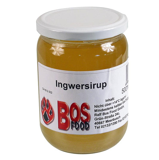 Sirop de gingembre de BOS FOOD, un complément savoureux au thé et aux plats, 500 ml