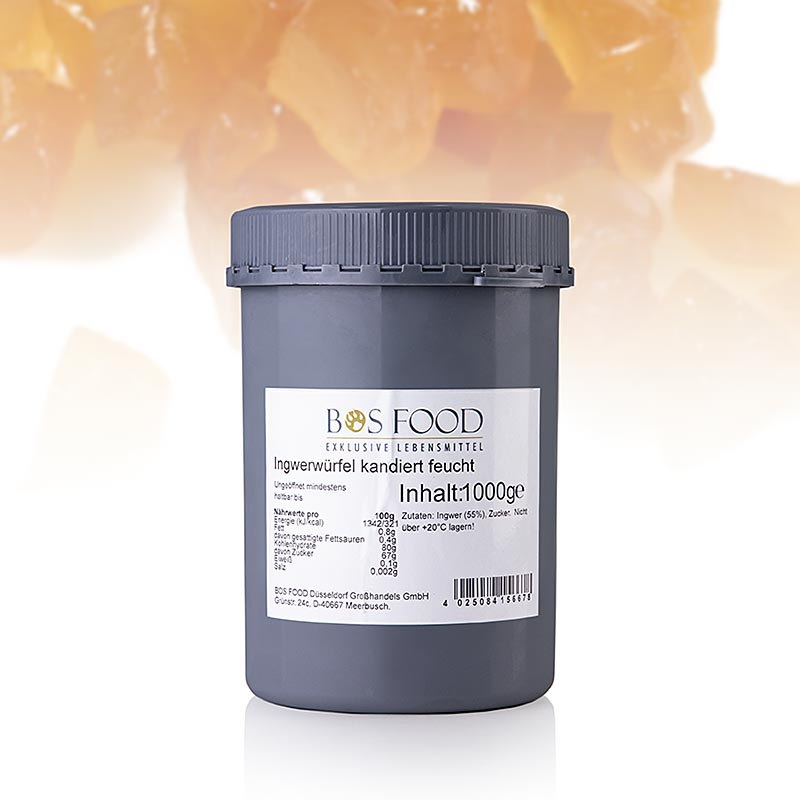 Cubes de gingembre confits, humides et savoureux, emballés dans un sac de 1 kg