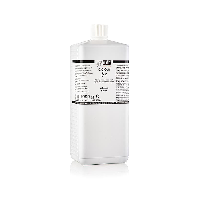 Colorant noir liquide à base d'eau, adapté aux denrées alimentaires, soluble dans l'eau, 9812, Ruth, conditionné en flacon de 1 kg