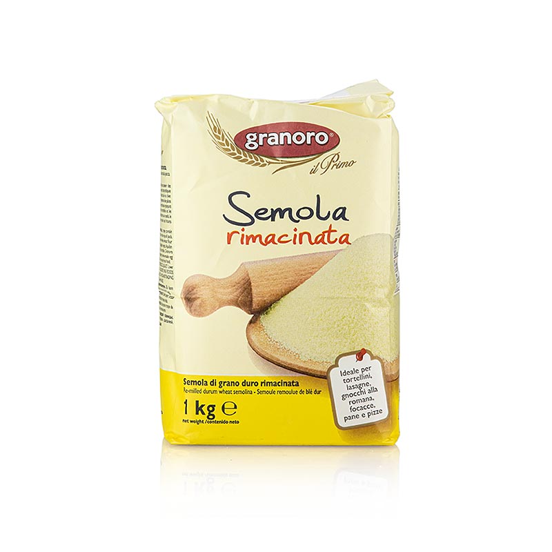 Semoule de blé dur Semola rimacinata, Granoro, 1 kg - farine traditionnelle italienne pour de délicieux plats de pâtes et recettes de pain