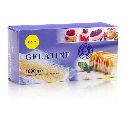 Gélatine de feuille - platine, 230 Bloom, 1 kg, env. 580 pièces - gélatine de haute qualité pour diverses applications culinaires