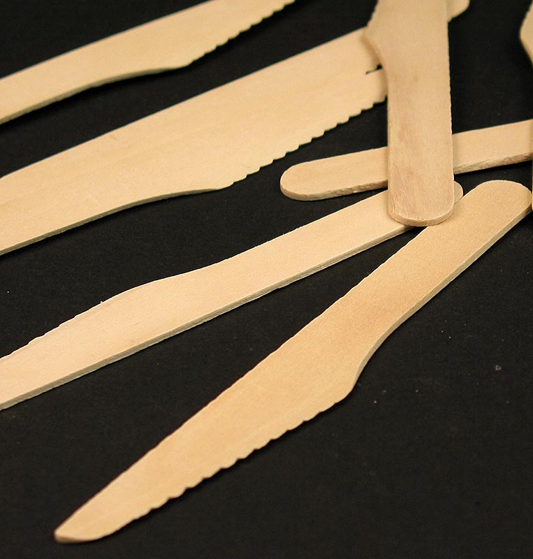 Couteau en bois jetable, environ 16,5 cm de long, 100 pièces - couverts écologiques à usage unique en bois durable