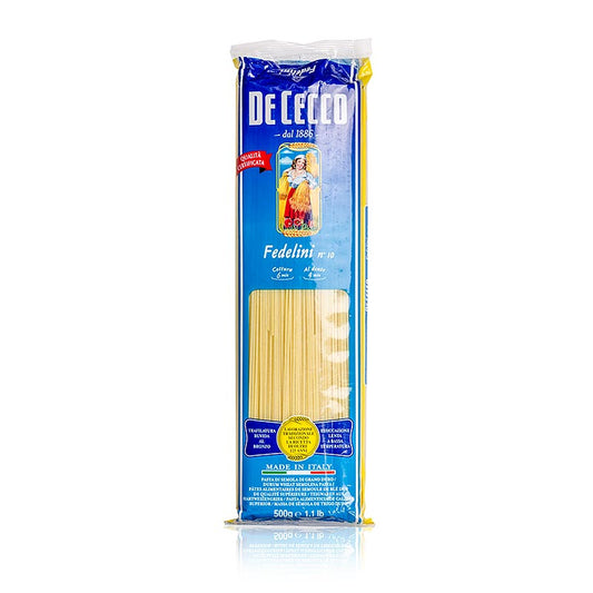 De Cecco Fedelini, no10, 500 g, pâtes longues et fines à base de semoule de blé dur