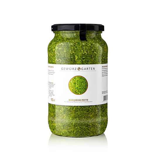 Pesto de basilic vert en pot de 900 ml avec du basilic frais, des pignons de pin et du fromage Grana Padano