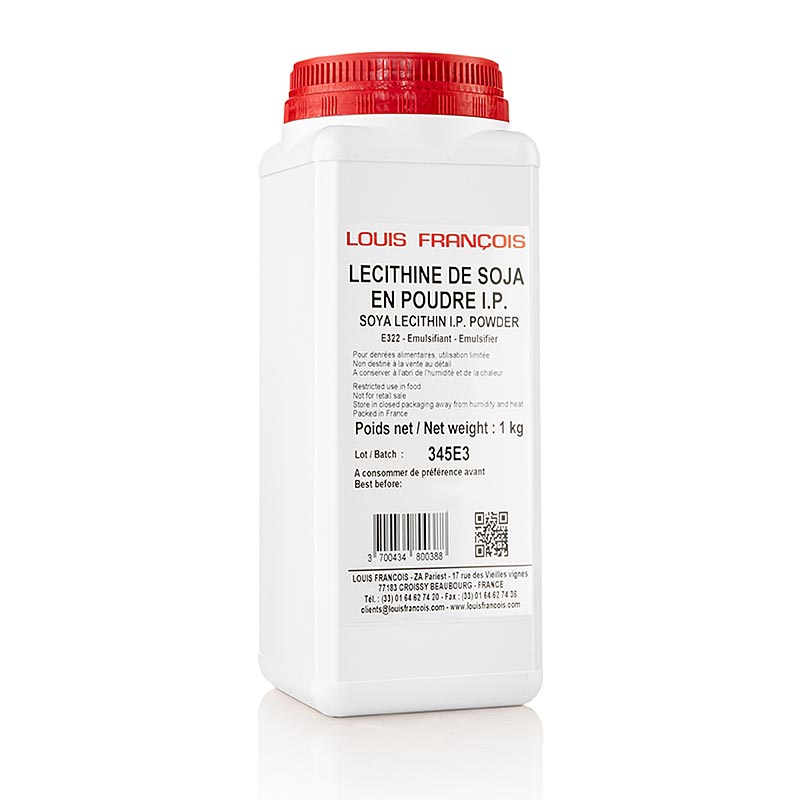 Lécithine de soja - émulsifiant, en poudre, E322, 1 kg Un kilogramme de lécithine de soja en poudre, un émulsifiant naturel pour la production alimentaire.