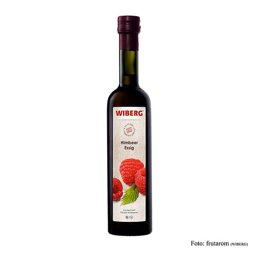 Vinaigre de framboise Wiberg, 5% d'acidité, en bouteille de 500ml, idéal pour donner une saveur rafraîchissante aux salades et aux plats.